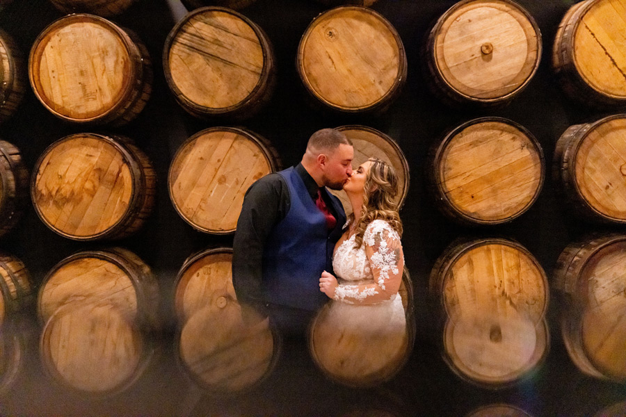 Bride and Groom in the Barrel Room